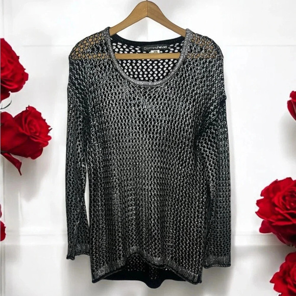 Vintage 90s Y2K Whimsigoth Mesh Crochet Metallic Open Knit Weave Layering Top - Picture 3 of 11
